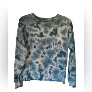 Athleta Blue/gray white Crew neck sweater Oversized Tie Dye Woman’s size XS